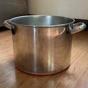 Revere Ware 10 Qt Stock Pot 1801 Copper Bottom Stainless Clinton USA No Lid